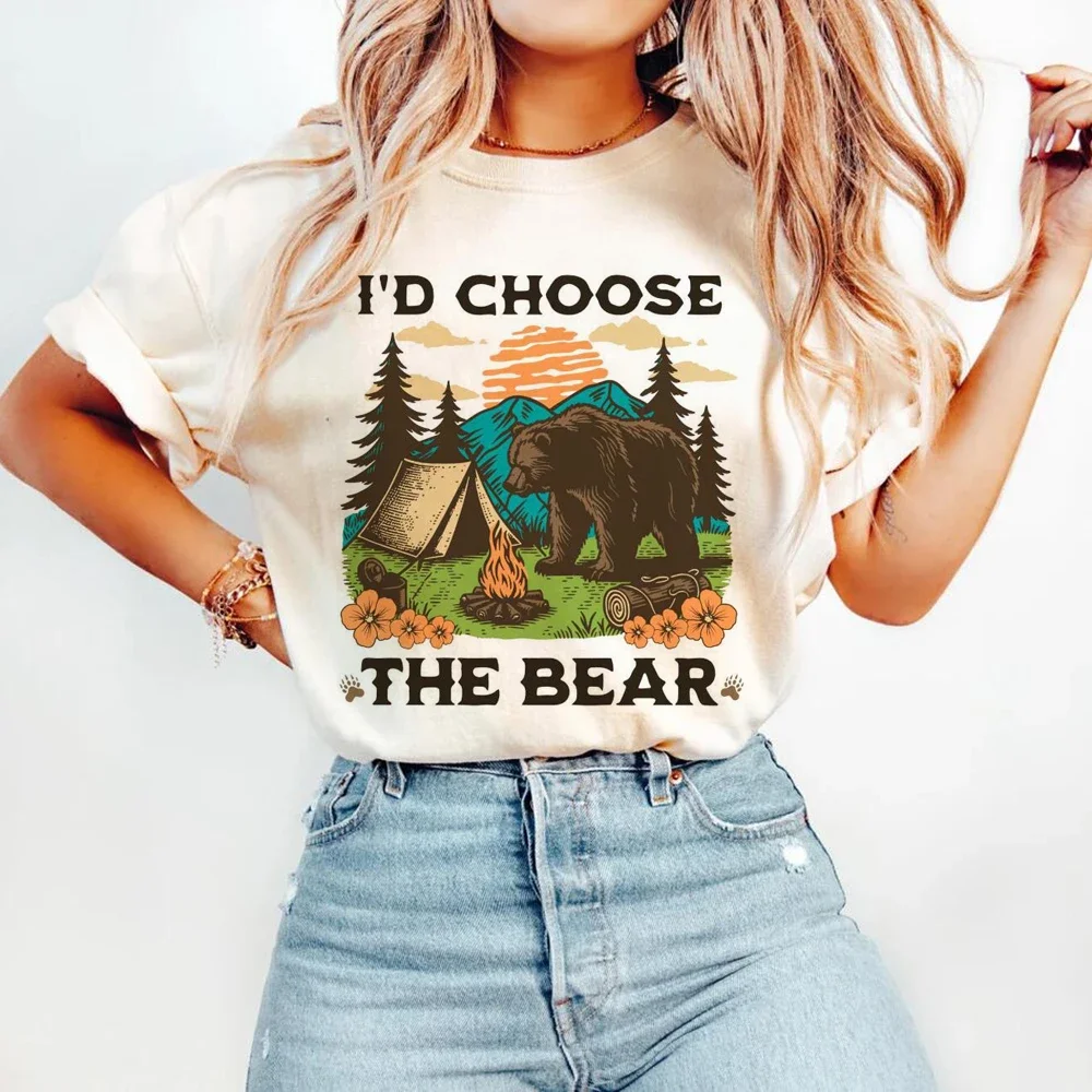 Id Choose The Bear Tik Tok Trend Funny Printed Women T-Shirt Fashion Casual Short Sleeve O-Neck Personality Street Tee Clothing