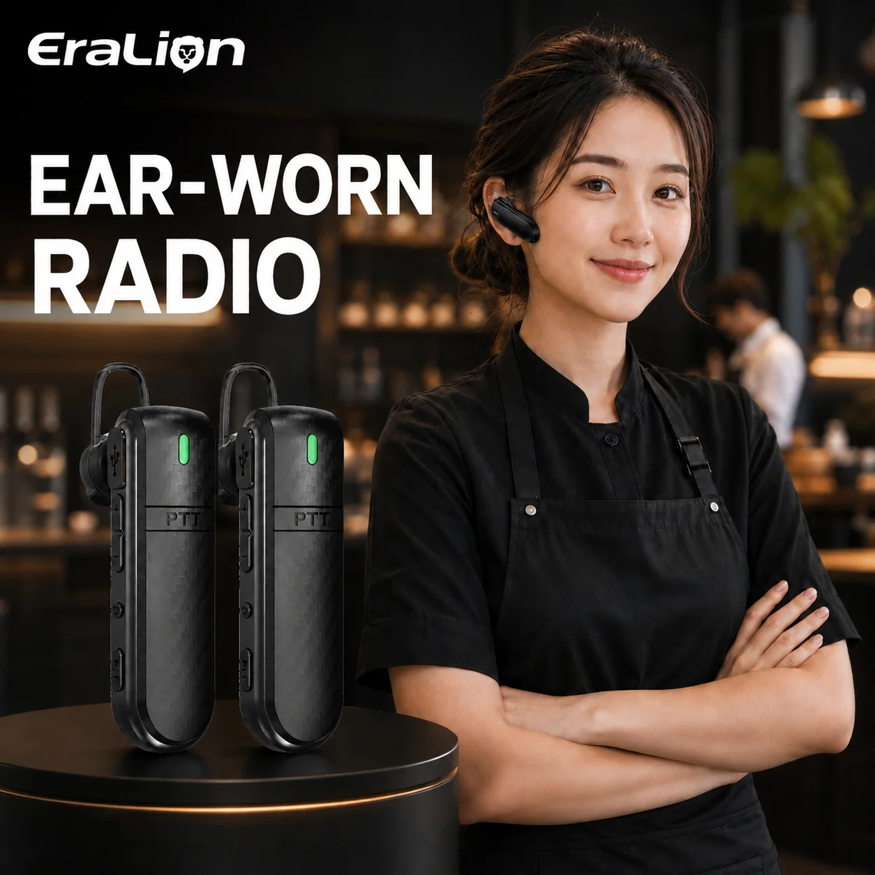 Eralion 168C 2 Pack Mini Ear Hook Wireless Walkie Talkies, Lightweight Efficient High Quality Intercom for Restaurant Cafe Salon