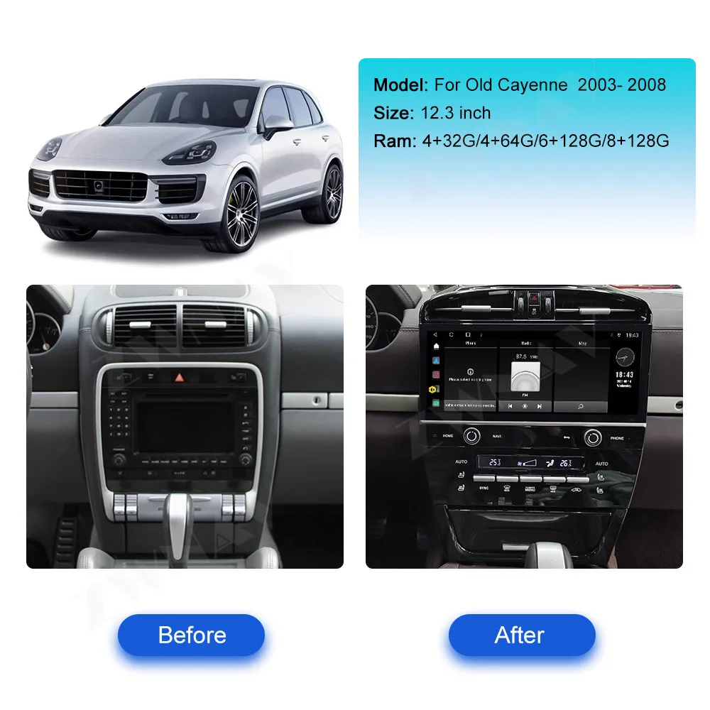 Android 13 Car Radio Multimedia Video Player For Porsche Cayenne 2003 - 2008 Stereo Navigation GPS Carplay RDS FM 360 Camera