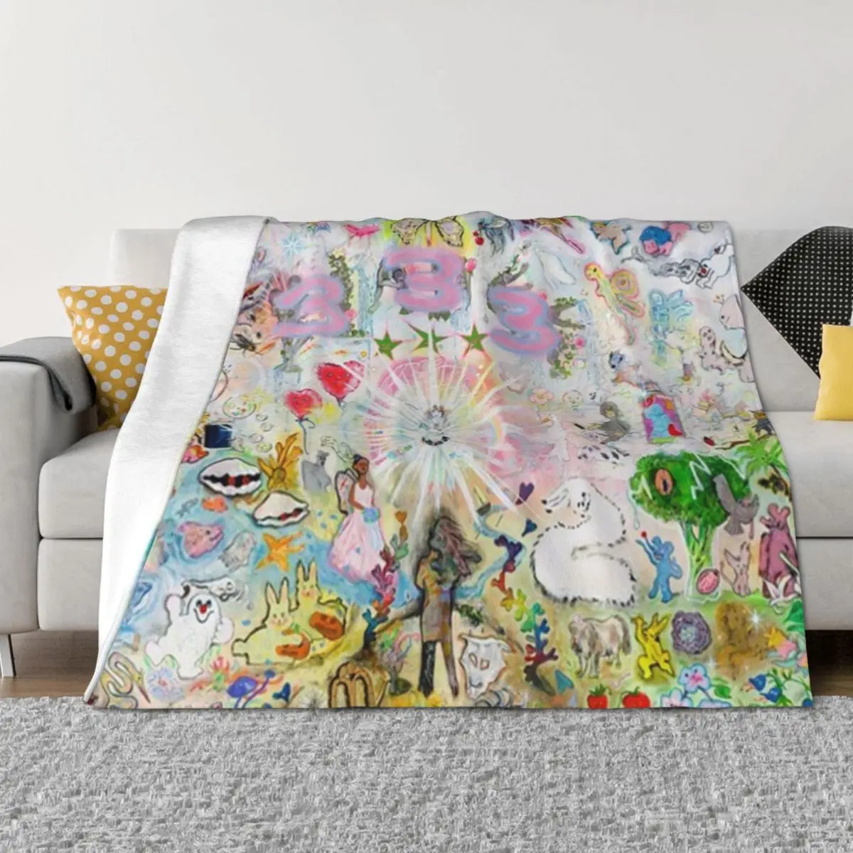 

333 bladee album cover Throw Blanket Bed Weighted Comforter Flannel Fabric Blankets