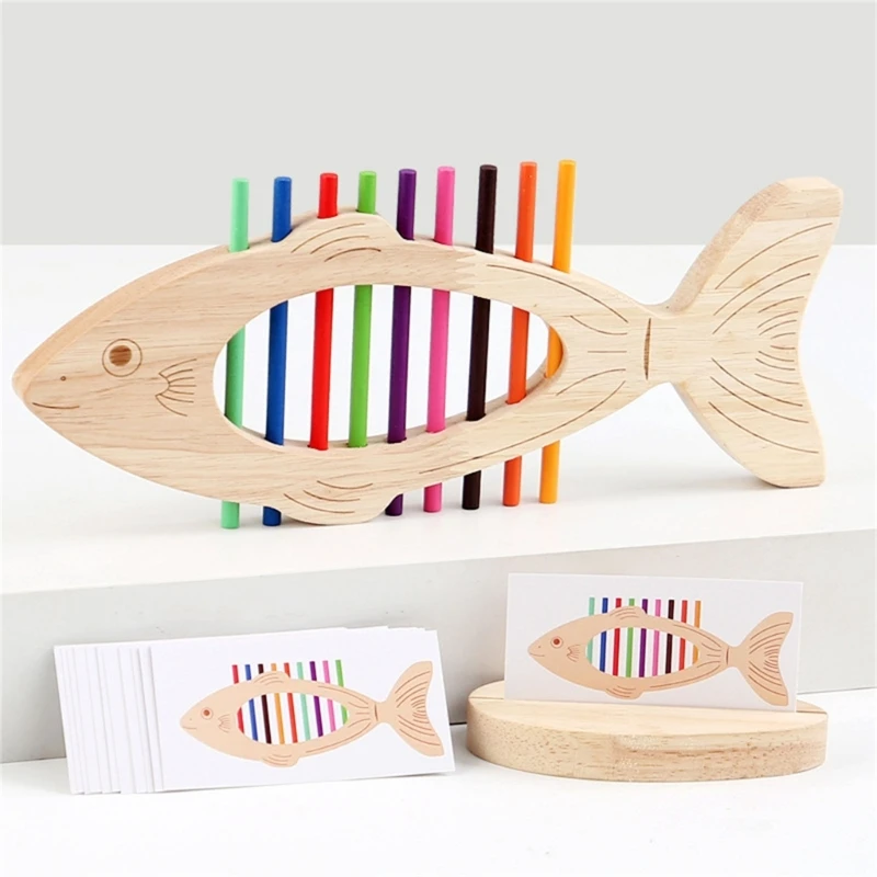 Y4QA Wooden Fishbone Educational Toy for Fine Motor Skorth Colors Classing Practice