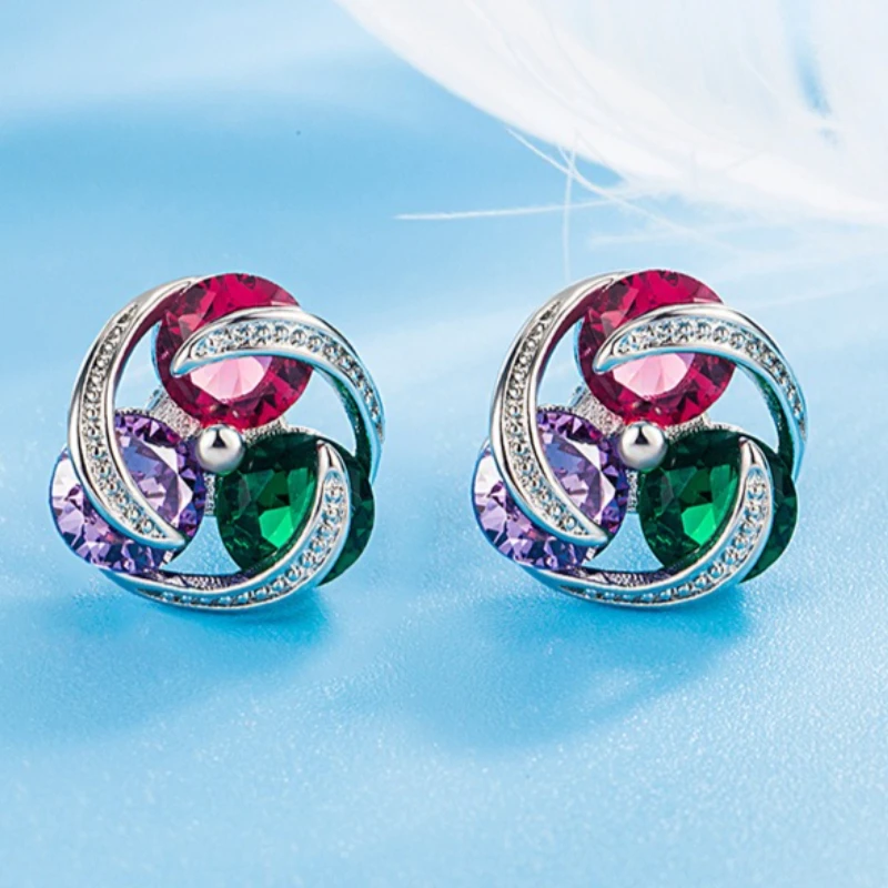Neue Ohrringe aus 925er Sterlingsilber mit buntem Kristall-Zirkon-Schmuck für Frauen, Hochzeit, edler Schmuck, Verlobung, hochwertige Geschenke
