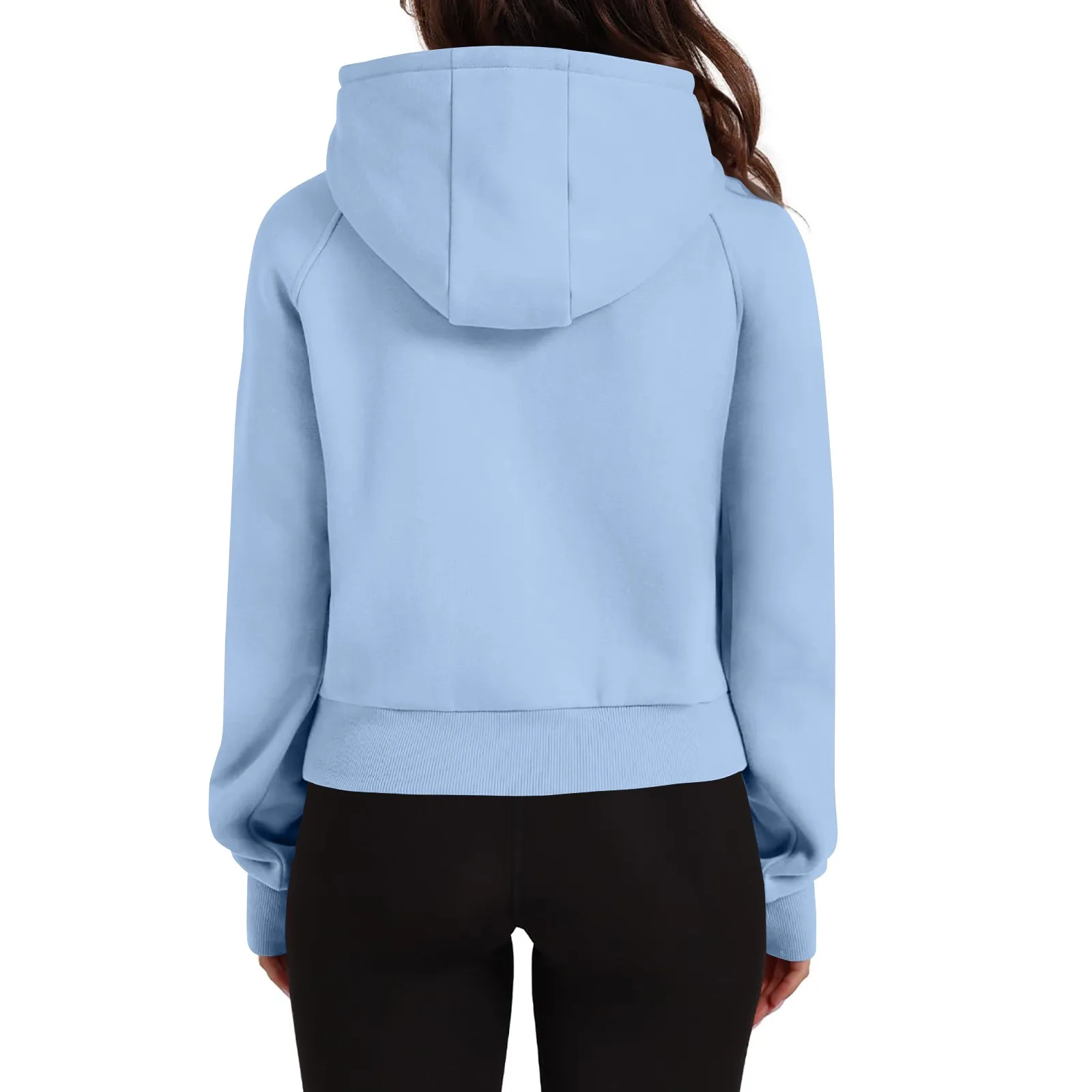 Women\'s New Chic Short hooded sweatshirt Fashion Casual Hooded Zip Padded Long Sleeve Solid Color Sweatshirts Slim Streetwear