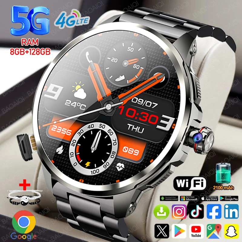 

5G Smart Watch 1.95 inch 680*680 AMOLED Screen 8GB+128GB RAM 900W Camera GPS WIFI Google APP Download SIM Card 4G Smartwatch+Box