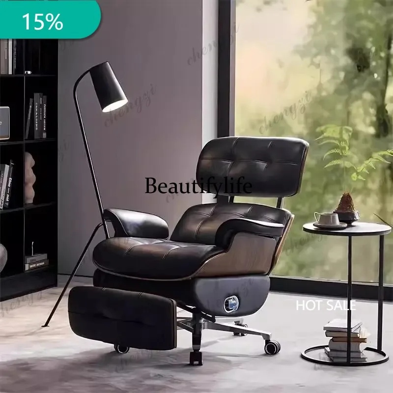 

M182 Smart Electric Genuine Leather Executive Office Chair - Vintage Style Reclining Massage Swivel Chair Home Study Furniture