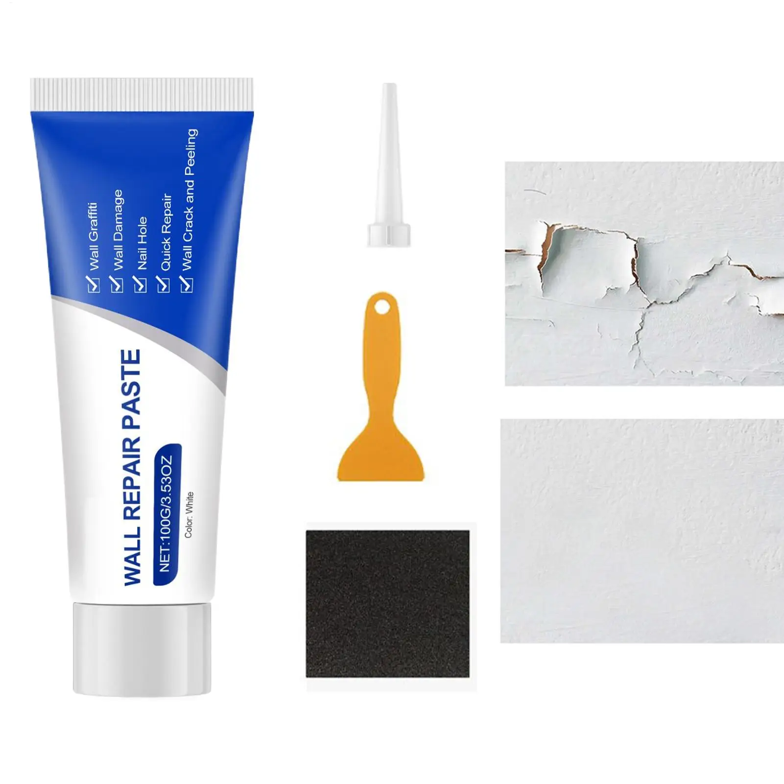 Drywall Repair Kit with Scraper Wall Hole Crack Quickly fill in Quick-Drying Mending Agent Mold Resistant for wall door Fixing