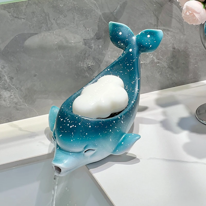 Dolphin Drain Soap Box Ceramic Home Non Perforated Toilet Hand Wash Desk Soap Box Drainage Storage Rack Bathroom Accessories