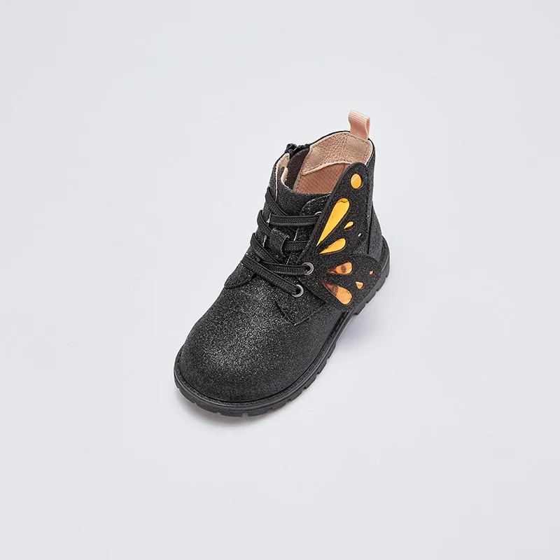 Dave Bella Autumn Children Leather Boots Girls High Top Black Shoes Fashion Casual Trendy Kids Martin Boots DB3236041