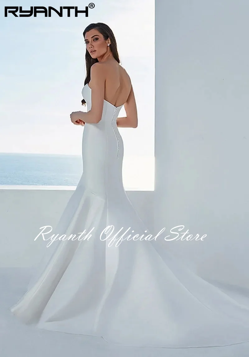 Ryanth Newest Wedding Dresses For Bride Ball Gown Strapless Neckline Satin Custom Made Plus Size Vestidos De Novia jeunes mariés