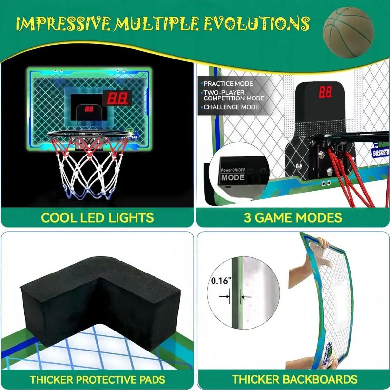 Indoor-Basketball rahmen mit LED-Licht Mini faltbarer Basketballst änder mit 2 Bällen Basketball korb mit elektronischer Anzeigetafel