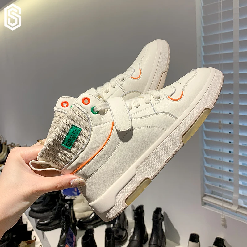 Women ins fashion high-top trend casual shoes Ladies Designer Heels four seasen Girls' trendy casual shoes white shoes ins style