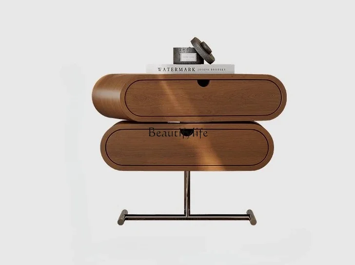 yj21 Retro solid wood bedside medium ancient style bedside cabinet bedroom cherry veneer storage locker can be rotated