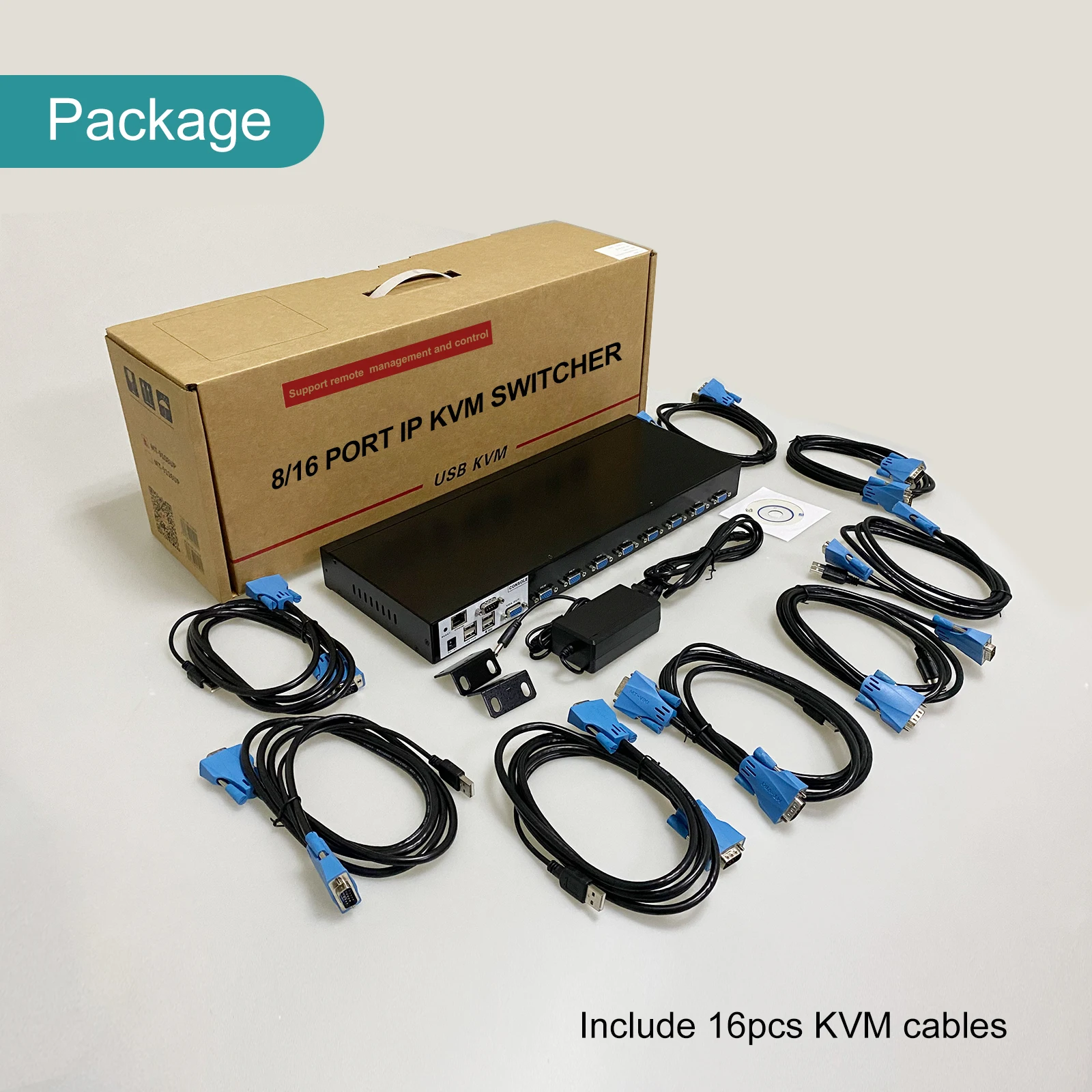 IP KVM Console 8 Port VGA, MT-VIKI 8x1 USB VGA KVM Switch Over IP Access + 8 USB VGA Cables