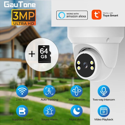 TUYA WIFI 3MP cámara de seguridad vigilancia interior 2,4G WiFi cámara IP protección de seguridad visión nocturna seguimiento automático