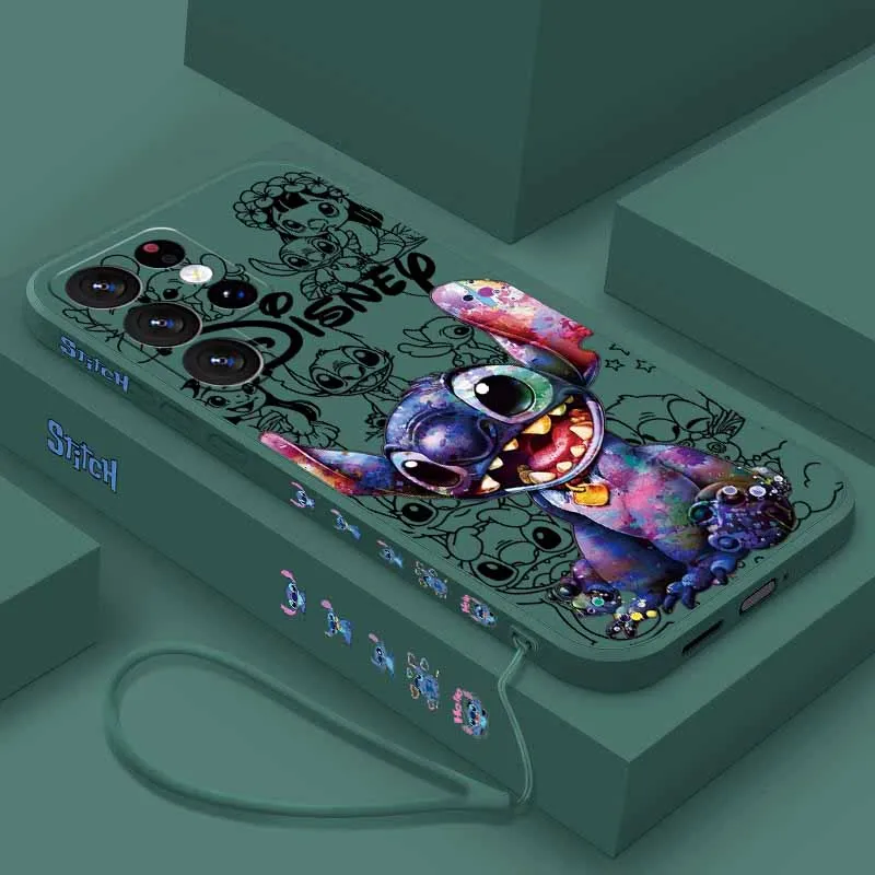 Cute Stitch Covered in Graffiti Cover For Samsung S26 S25 Edge S24 S23 S22 S21 S20 Ultra Plus Liquid Left Rope Funda Phone Case