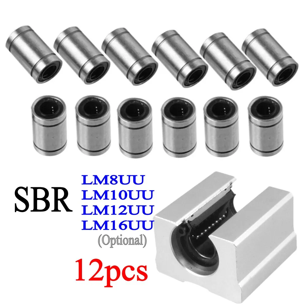 로드 레일 선형 샤프트 광학 축 부품용 CNC 선형 베어링, LM8 LM8UU LM10UU LM6UU LM12UU 선형 부시, 8mm, 6mm, 12mm, 10mm, 12 개