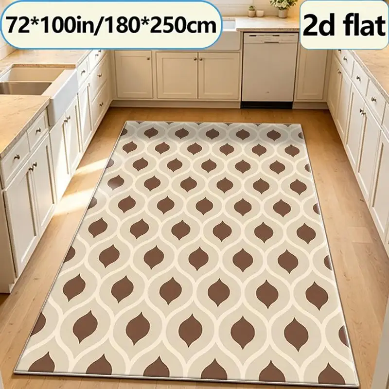 Beige Brown Retro Wavy Geometric Square Carpet Floor Decoration Simple Repeating Abstract Pattern Non-Slip Decorative Indoor Carpet
