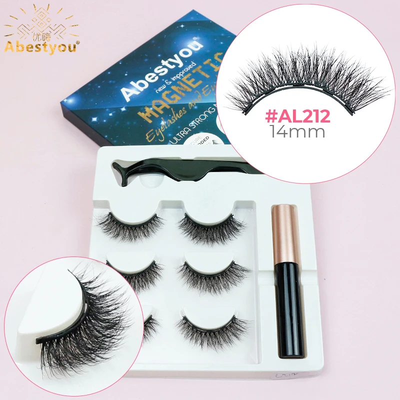 Abestyou Magnet Flauschige Wimpern Tapered Cat Eye Thick Mink Lash Tech Supplies Wasserdichtes magnetisches flüssiges Eyeliner-Pinzetten-Set