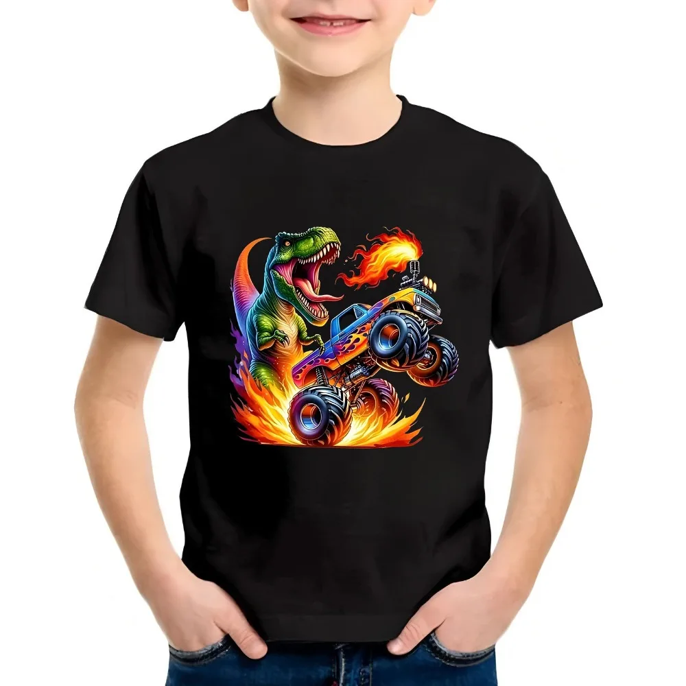 Summer Fashion Dinosaur Printed Boys Casual T Shirt Kids O Neck Short Sleeve Tops Kids Breathable Comfortable Outdoor Tees New