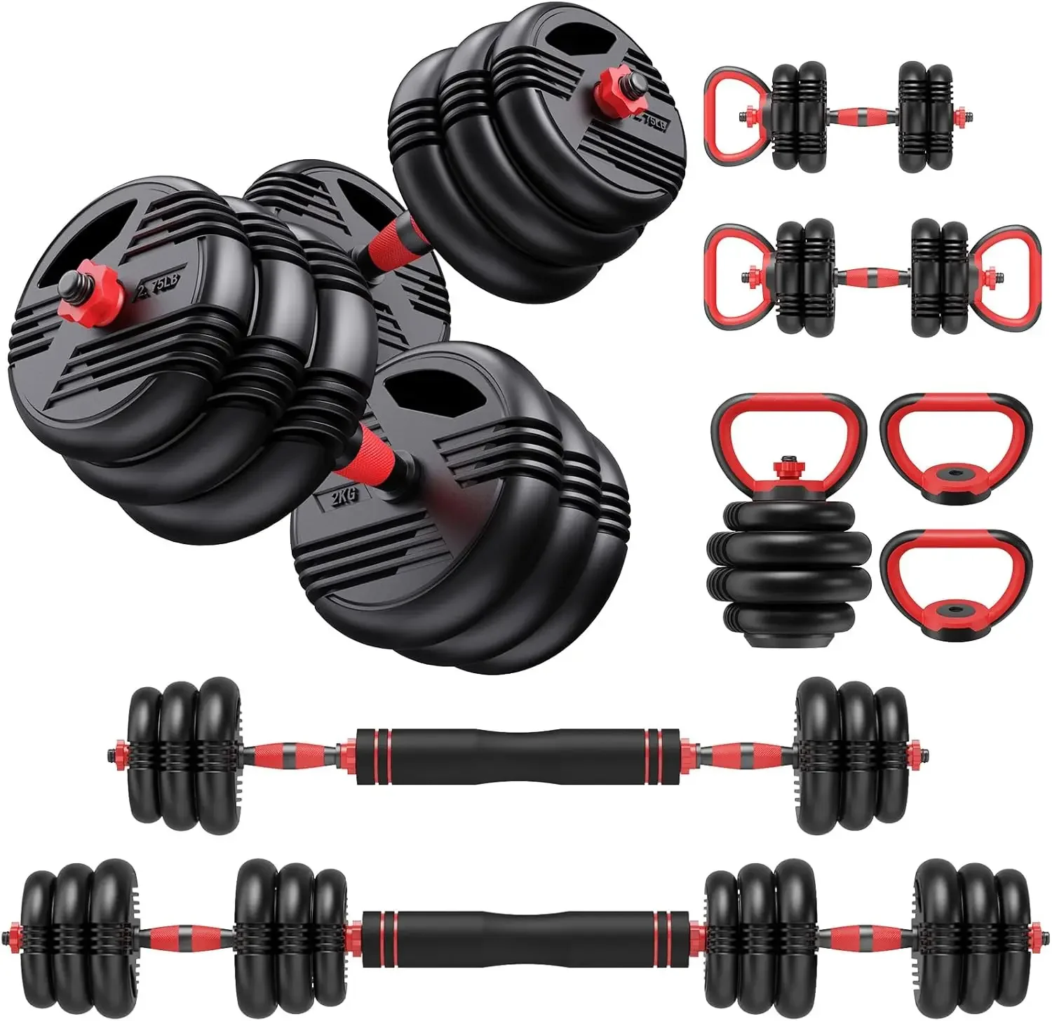 

Adjustable Dumbbell Set, 22LB/44LB/66/88LB Weights, 4-in-1 Dumbbell Set with Connector Home Gym, Used as Dumbbell, Kettlebell