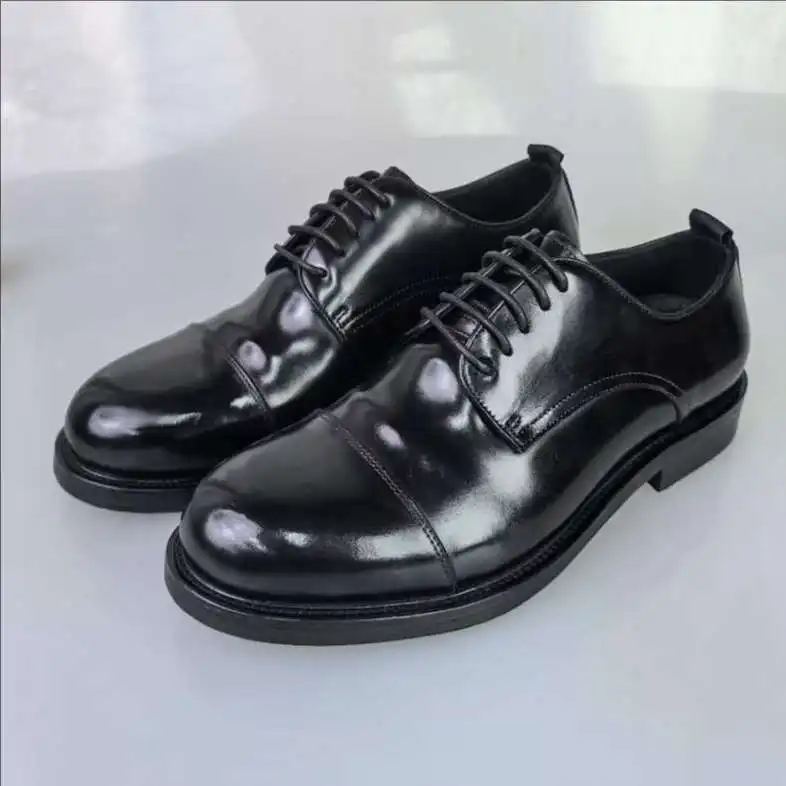 

Men's Handmade Shell Cordovan Derby Shoes, Goodyear Welt Construction with Leather Sole, Business Casual Round Toe Dress Shoes