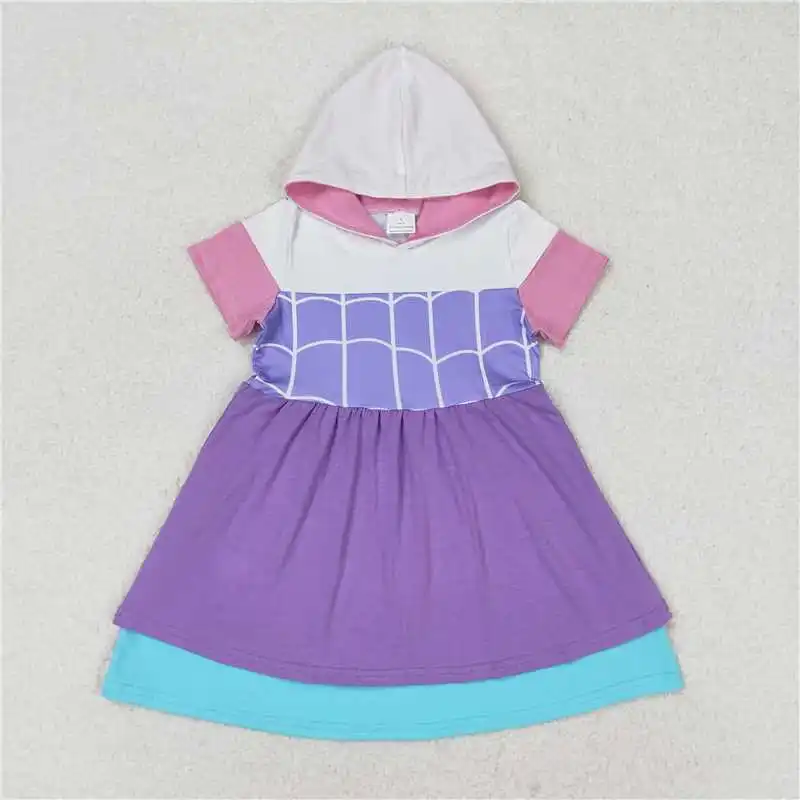 Fashion Summer Baby Girls Blue And Yellow Tulle Hooded Short-sleeved Dress Set Clothes RTS