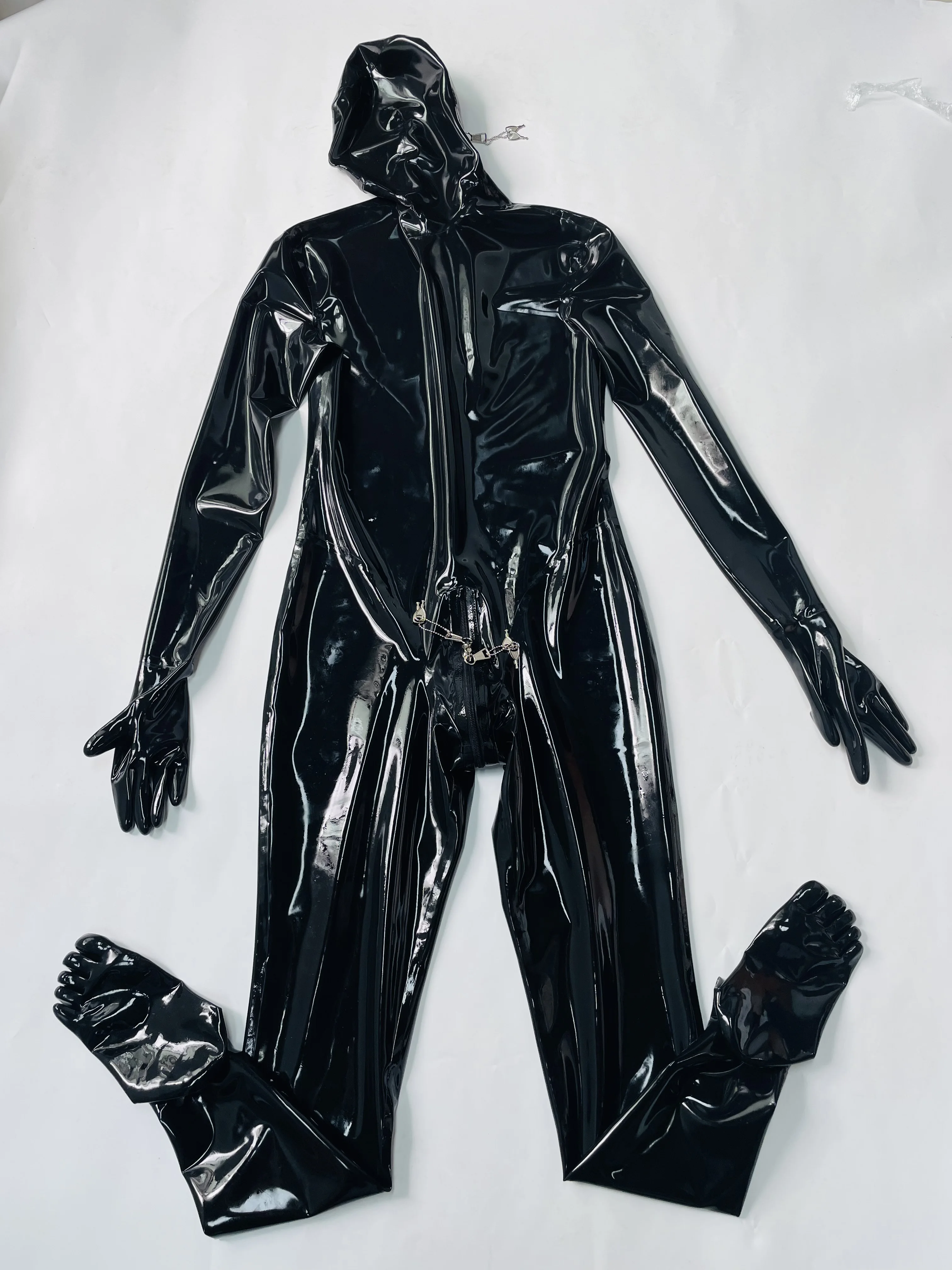 Full cover latex catsuit with toes 3 way lockable zip only open nose hole custom made