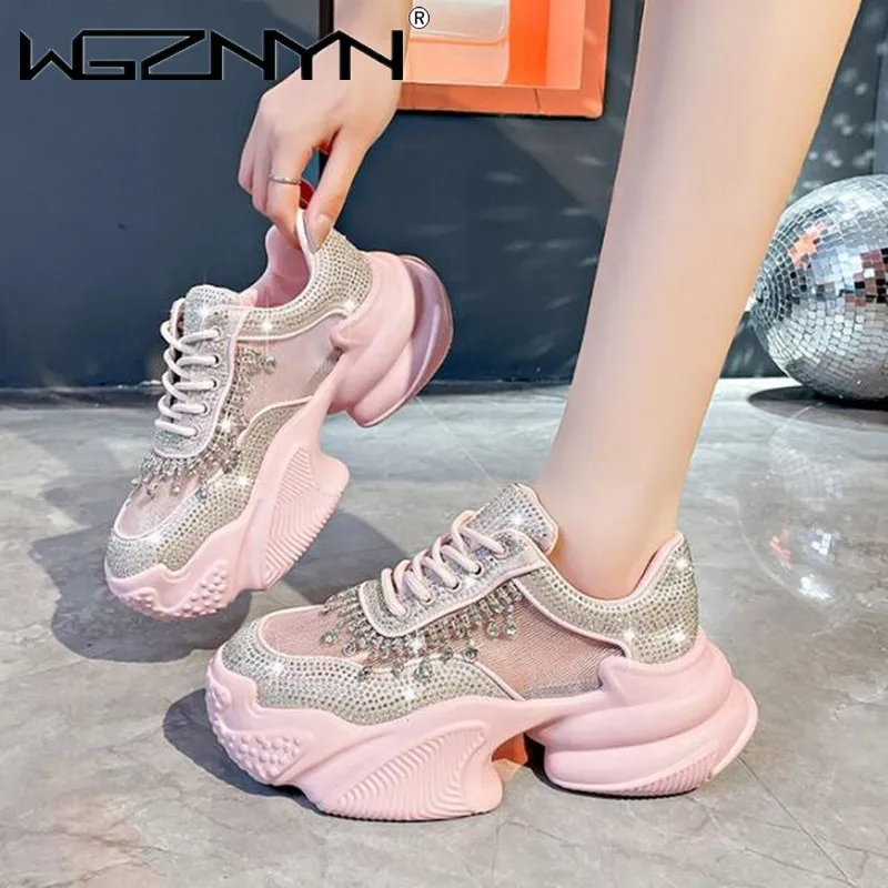 2024 modne damskie buty nowe Rhinestone damskie trampki diamentowe oddychające luksusowy projektant codzienne buty na platformie Zapatos Mujer