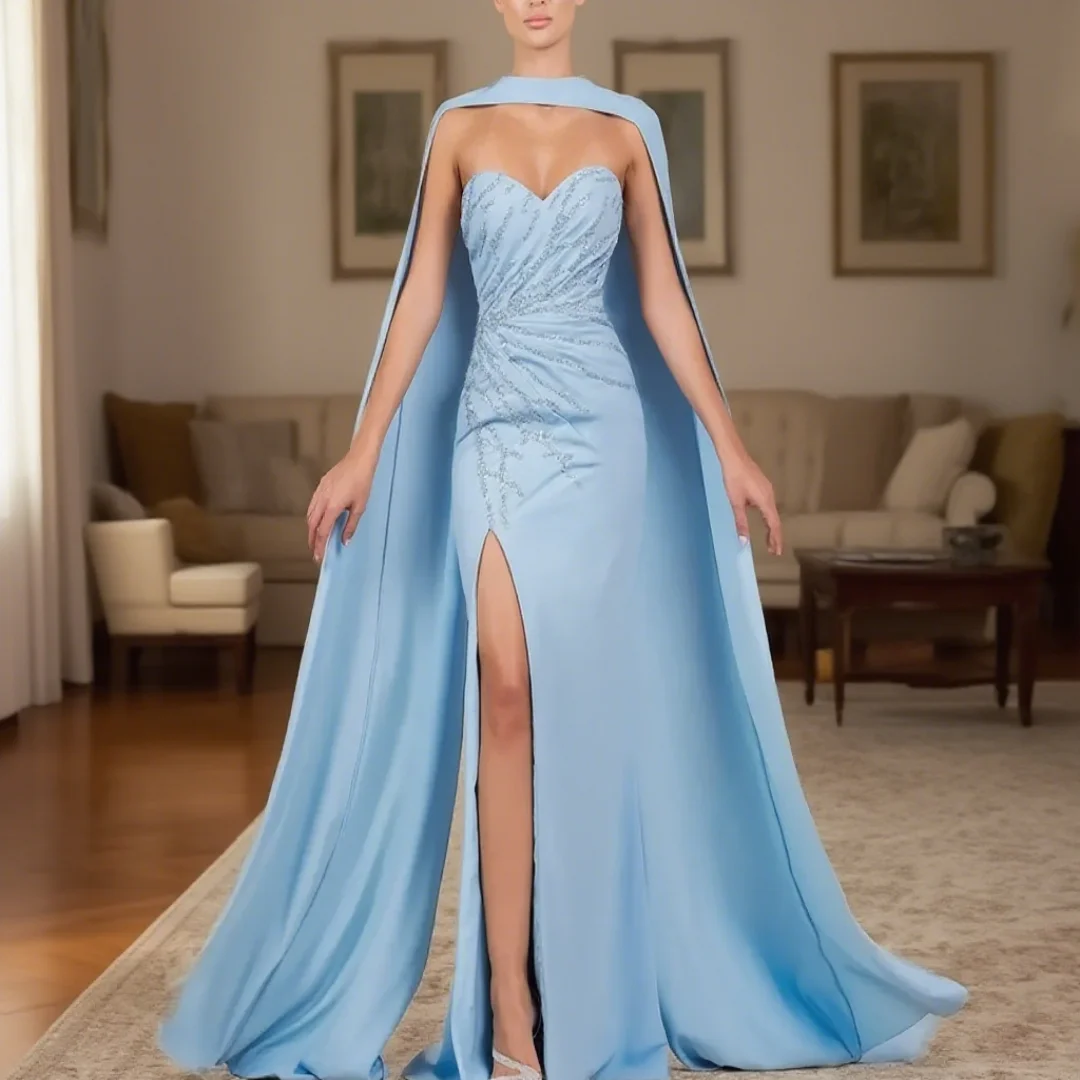 

Customized exquisite sweetheart sleeveless shiny sequin slit mermaid evening dress for ladies, formal attire