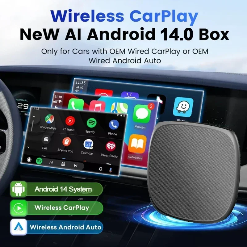 CHEGIT Android 14 TV Box 5 في 1 8-Core Wireless CarPlay Wireless Android Auto AI BOX لـ Netflix Youtube Car Accessories
