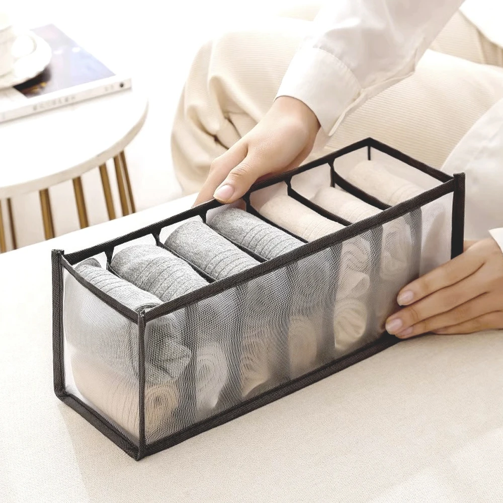 Closet Storage Box with 7 Compartments Foldable Underwear Organizer Box Dividers Drawer Organizer Socks Box Wardrobe Organizers