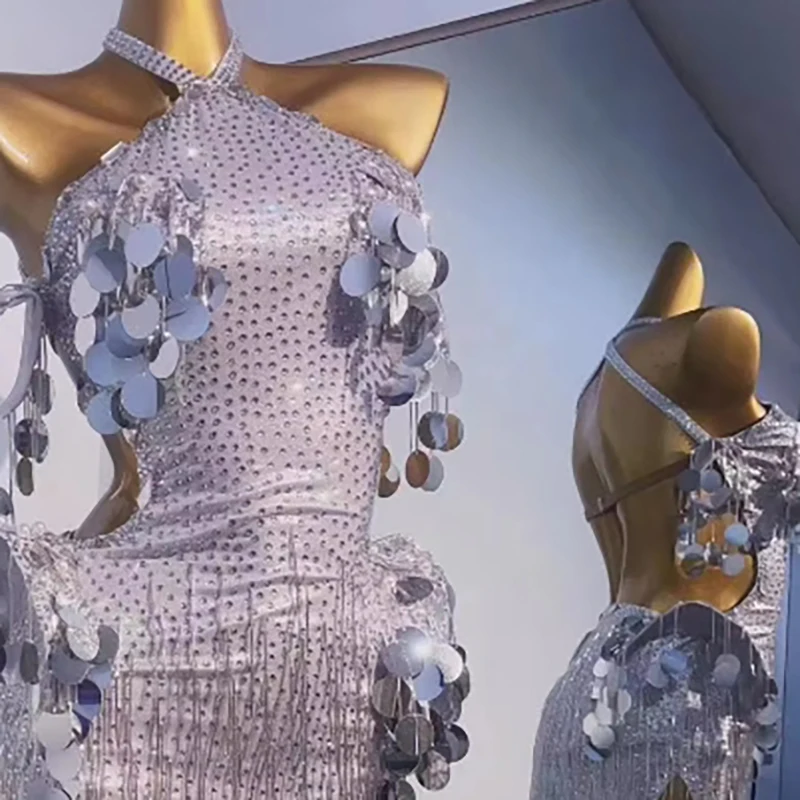 Latin Dance Stage Women's Clothing High-end Customized Round Bead Tube Tassel Samba Art Performance Clothing High Flash Dress