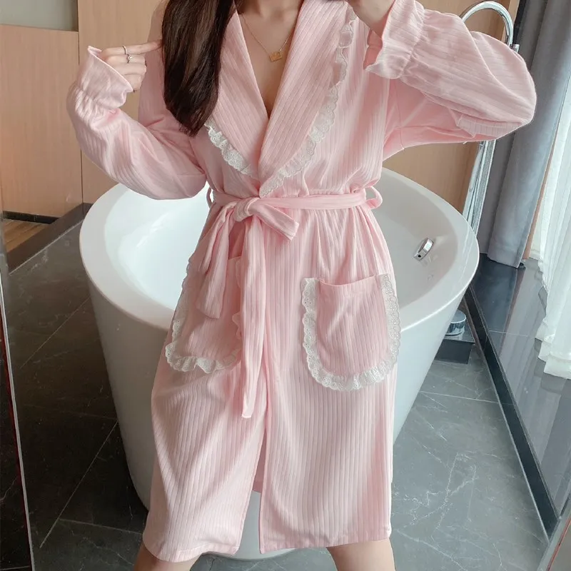 

Новая женская длинная сексуальная хлопковая пижама 2026 года: тонкий халат-батоб для дома, удобный, дышащий, с цветочной вышивкой