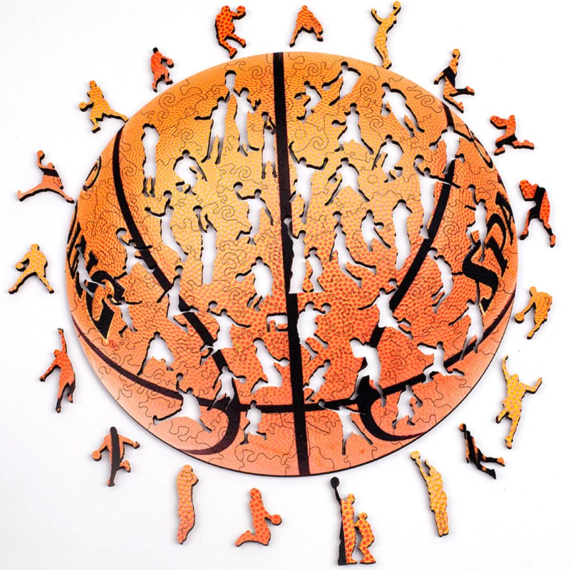 Creative Idea Basketball Irregular Wooden Jigsaw Puzzle Rompecabezas De Madera High Difficulty Brain Teaser Rompicapo