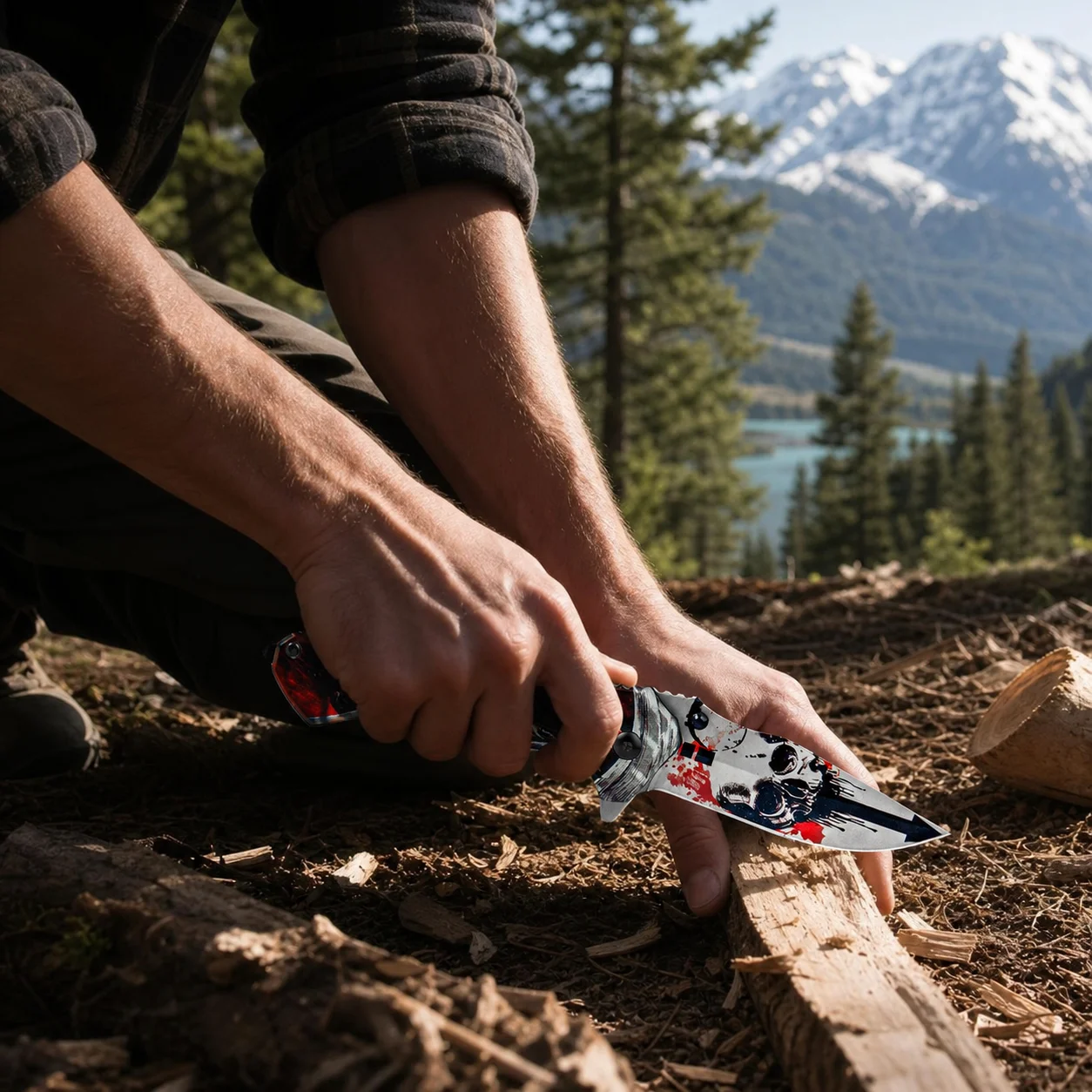 kull Pattern Folding Knife Portable Outdoor Utility Tool Compact Camping Hiking Daily Use Accessory
