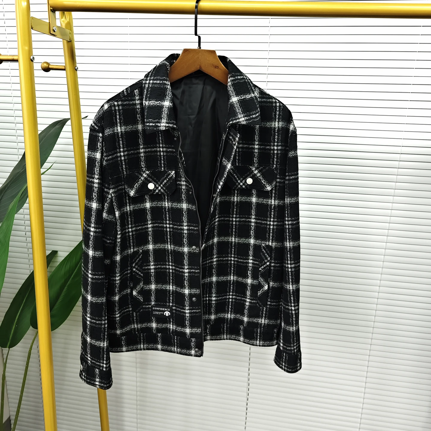 

Men's Plaid Jaet Autumn New Sle Faionable Casual irt Stand Fit Vintage Embroidery Polyester Cotton Blend Zipper Cl...