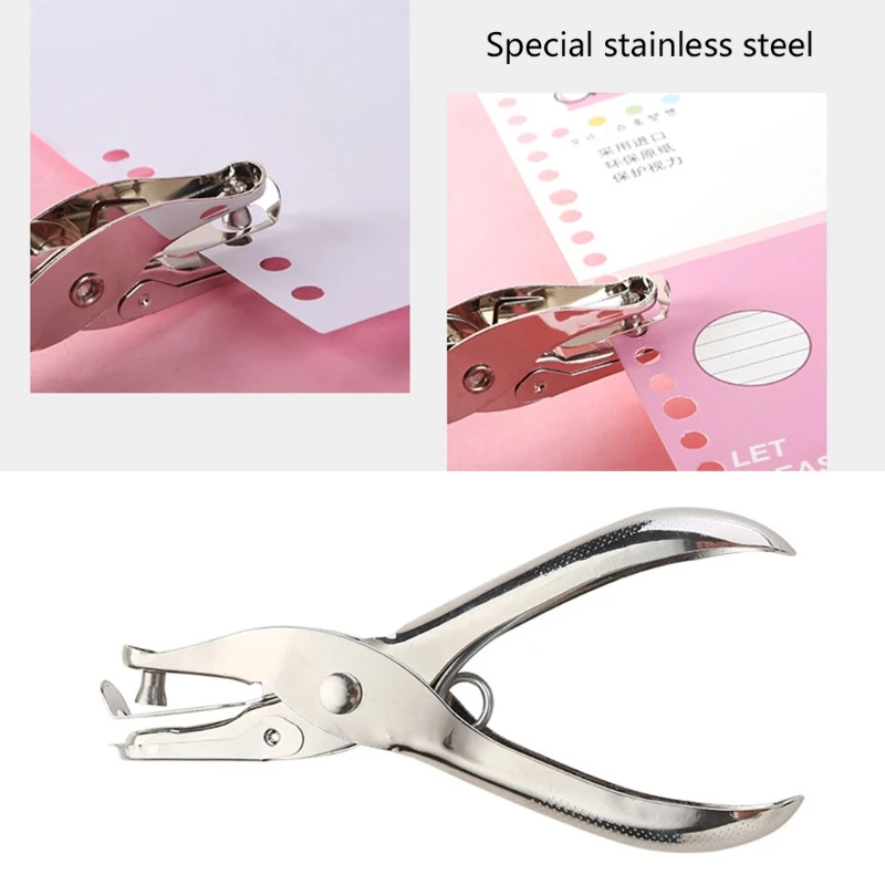 Handheld Single Hole Puncher Metal Puncher 8 Sheets Capacity with Confetti Storage Bin Home School Office Supplies