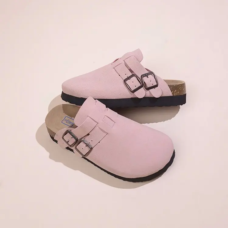 Cover Toe Women\'s Genuine Leather Shoes Slippers Summer Loafers Pantofle Low Platform Slides 2024 Rubber Hoof Heels Rome Basic S