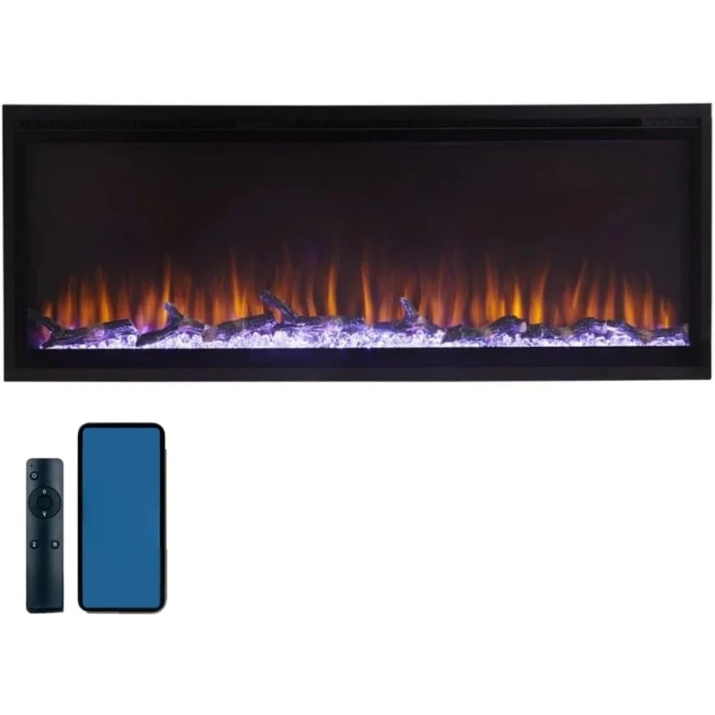 50” WiFi-Enabled Electric Fireplace - in-Wall Recessed - 60 Color Combinations - 1500/750 Watt Heater (68-88°F Thermostat)