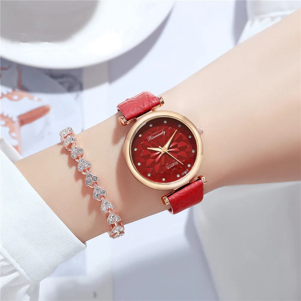 Luxury Ladies Watch Rhombus flowers Dial Women 2022 Fashion Quartz Watches Elegant Pattern Female Wristwatches Leather Clock