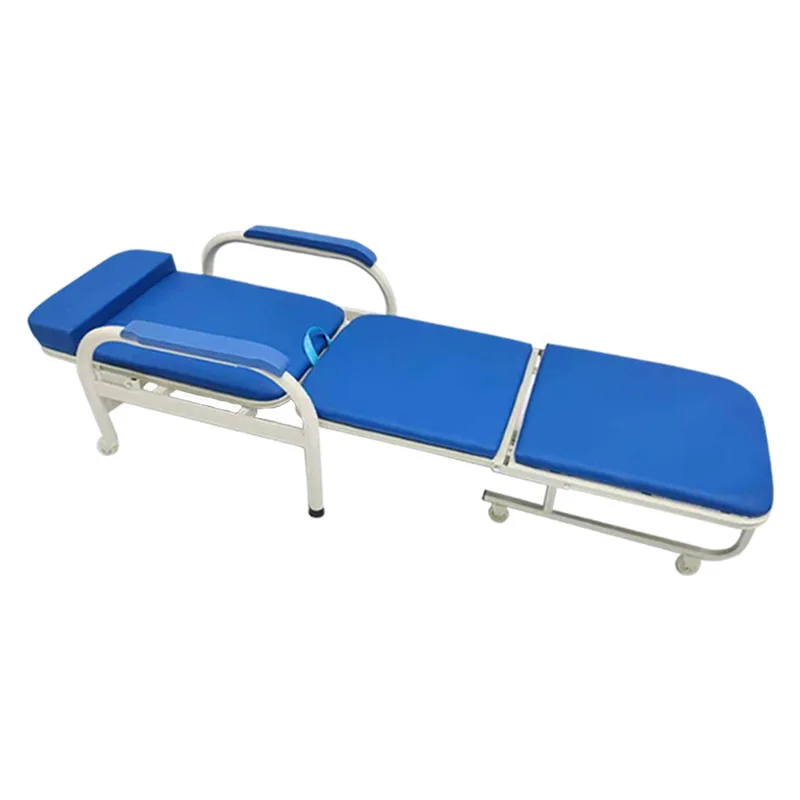 Foldable Hospital Accompany Leather Chair Bed Strong Load Bearing Moving Pulley Hospital Bed Chair