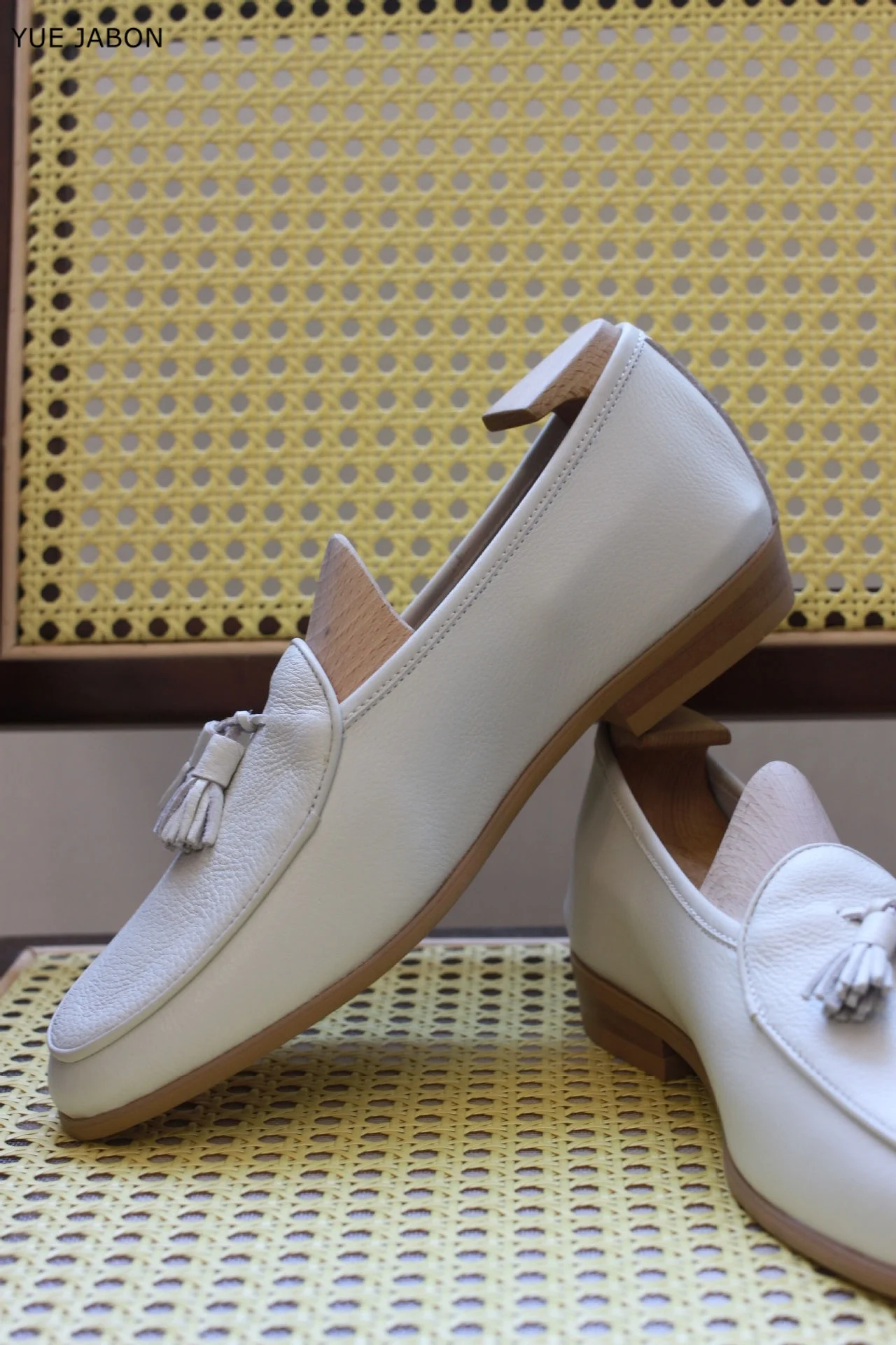 Men's Full Grain Genuine Leather Tassel Slip-on Loafers British Business Wedding Height Increasing White Casual Dress Shoes - view 5