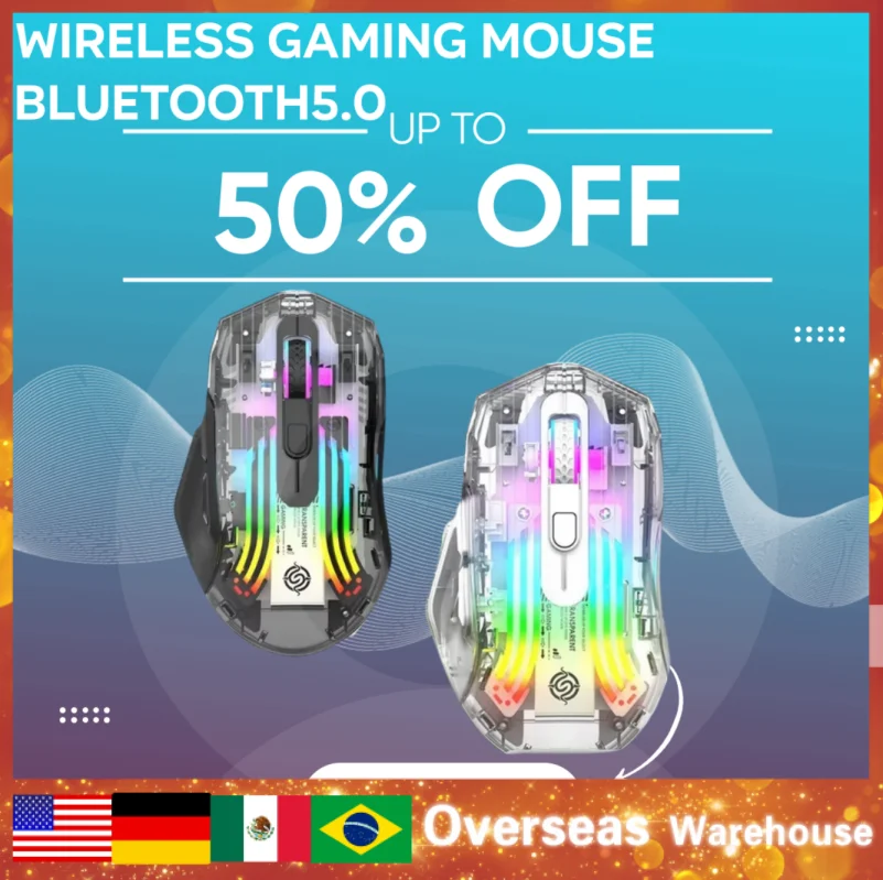 Wireless Transparent Gaming Mouse Bluetooth-compatible 5.0/2.4g/usb-c 3 Modes Electronic Competition Mice For Pc Laptop Desktop