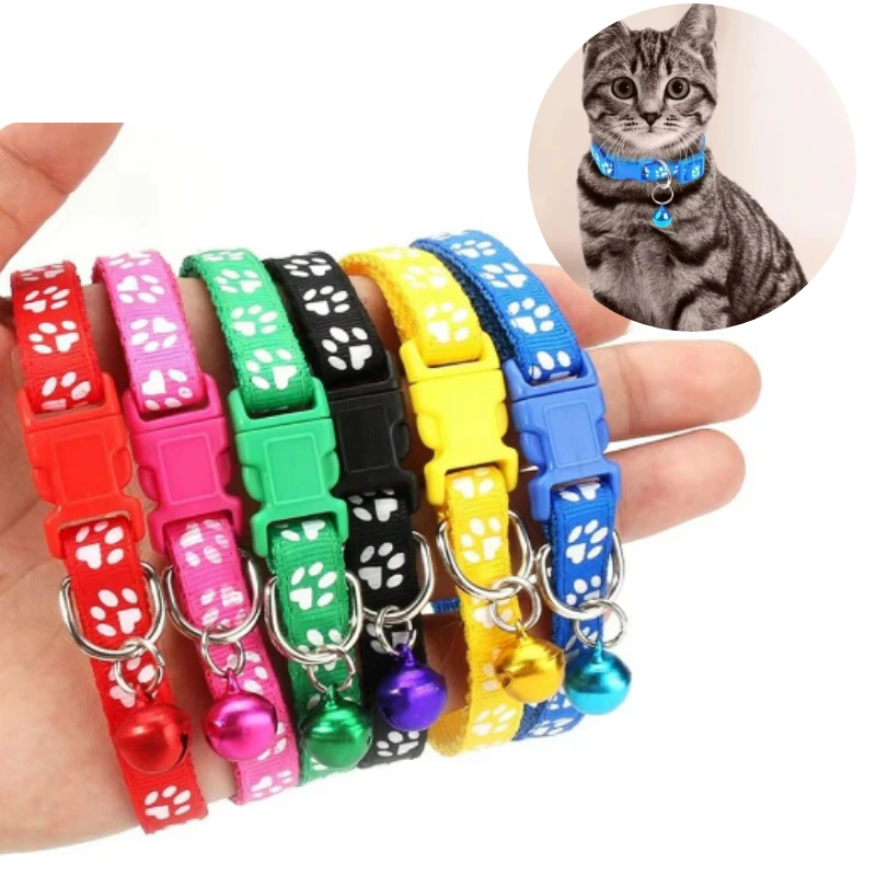 1/5Pcs Cute Cat Collar with Bell Adjustable Kitten Safety Collar Necklace Black Blue Red Orange Green 6 Colors for Chihuahua