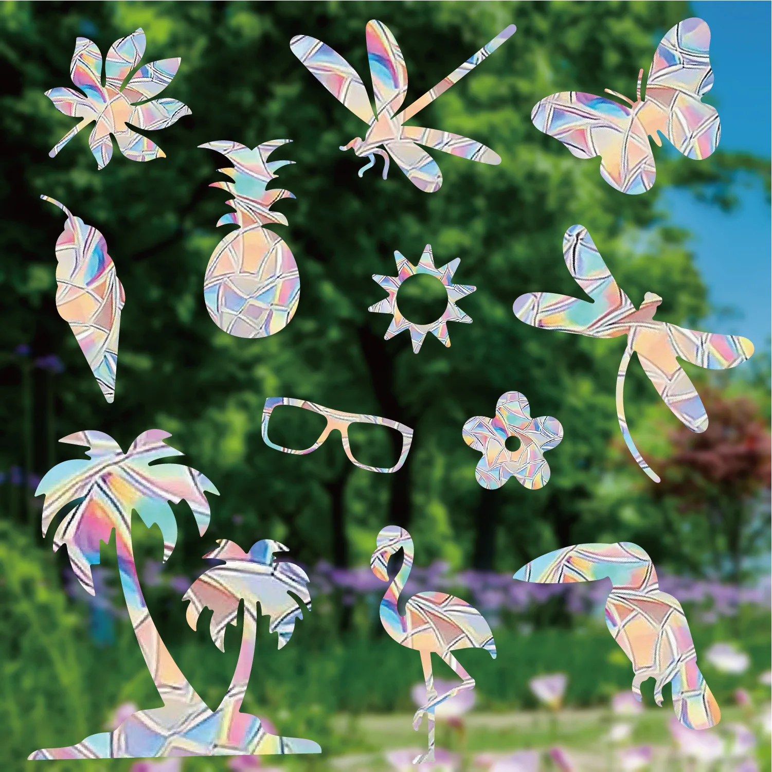 Sun Catcher PVC Glass Window Stickers Butterfly Flamingo Suncatcher Wallpaper Rainbow Prisms Sticker Summer Party Home Decor