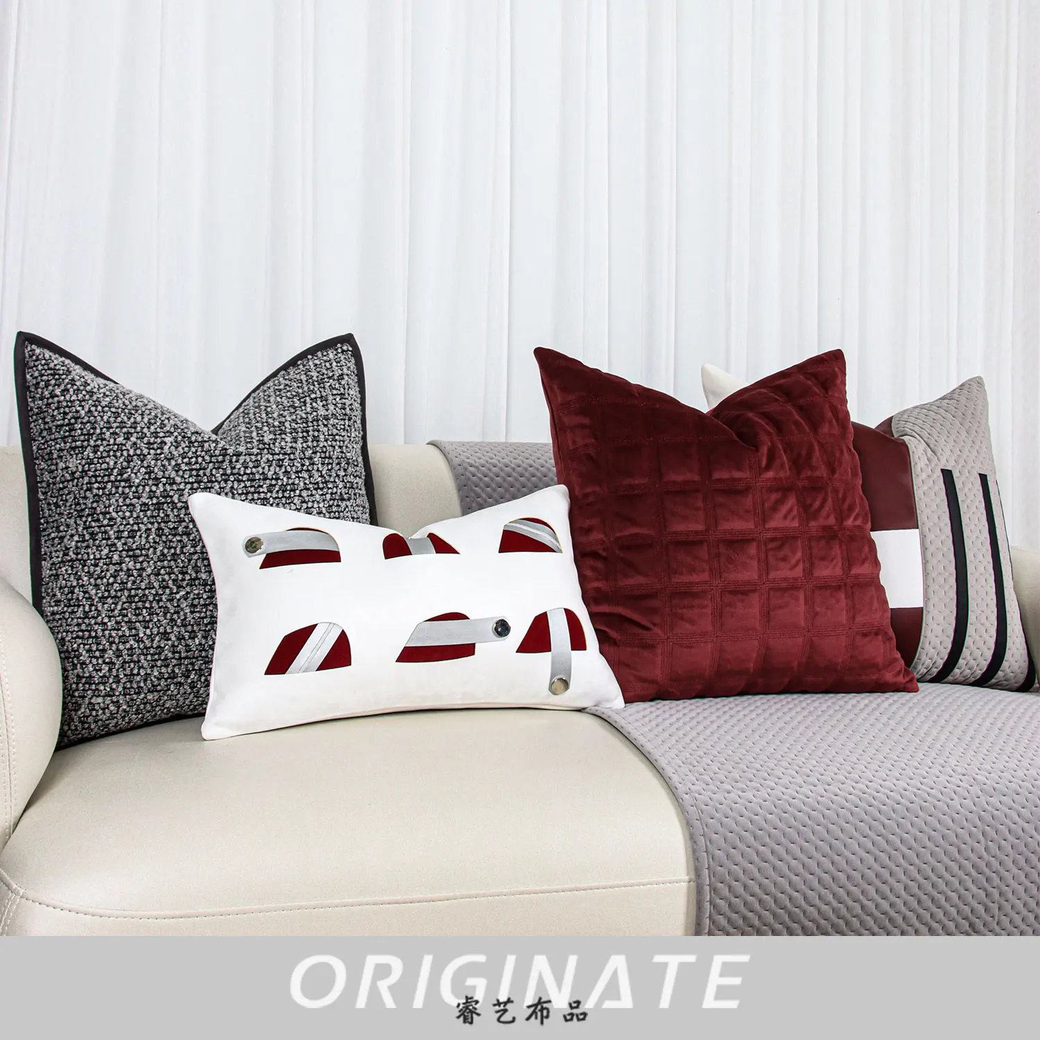 RUIYI New modern luxury wine red 45X45CM 50X30CM rectangular cushion pillowcase for home decoration