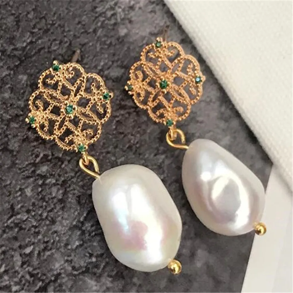 

Серьги ручной работы с натуральным жемчугом, серьги-подвески, 18K, женская серьга ручной работы с клипсой, подвеска, ювелирные изделия, качели