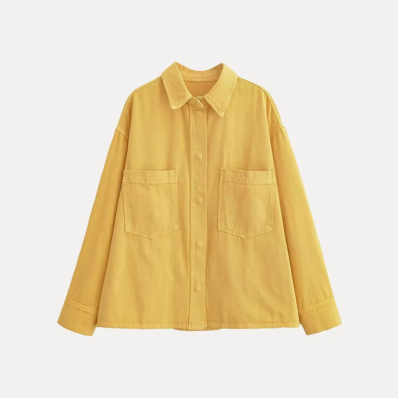 

Faionable Versatile Women's irt Jaet with ket 2025 Summer New Arrival Polyester Fiber Long Sve Classic Collar