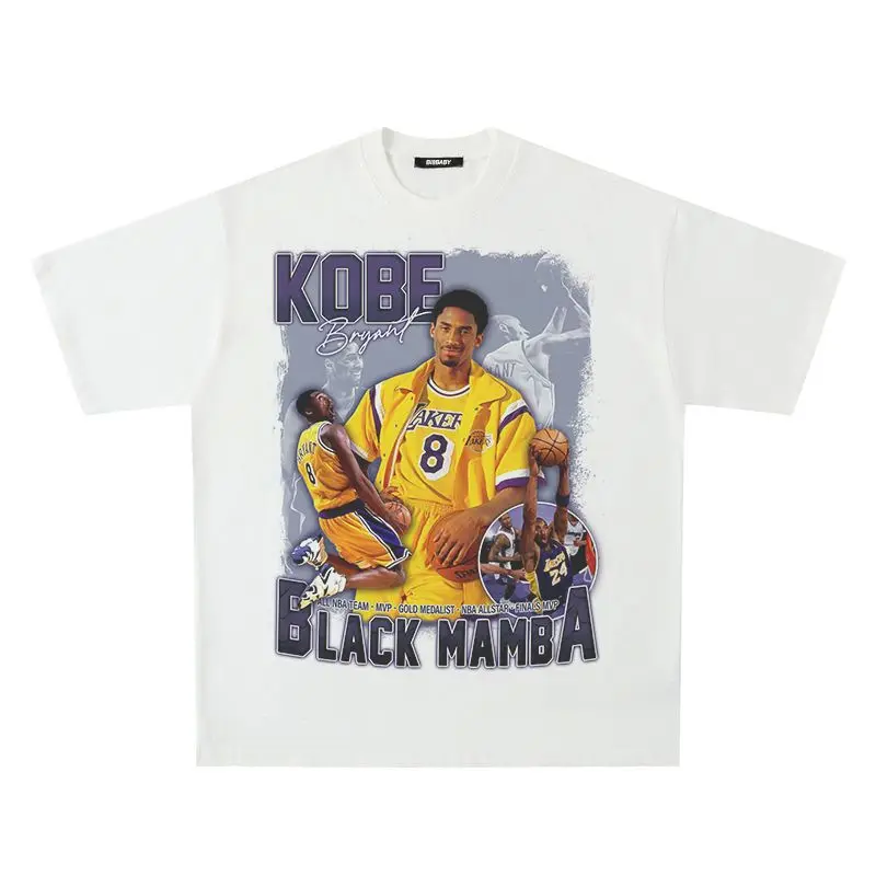 Kobe Bryant Retrato NBA Lakers Star Black Mamba Baloncesto Verano Camiseta de manga corta Camisetas para hombres y mujeres Camisetas sueltas