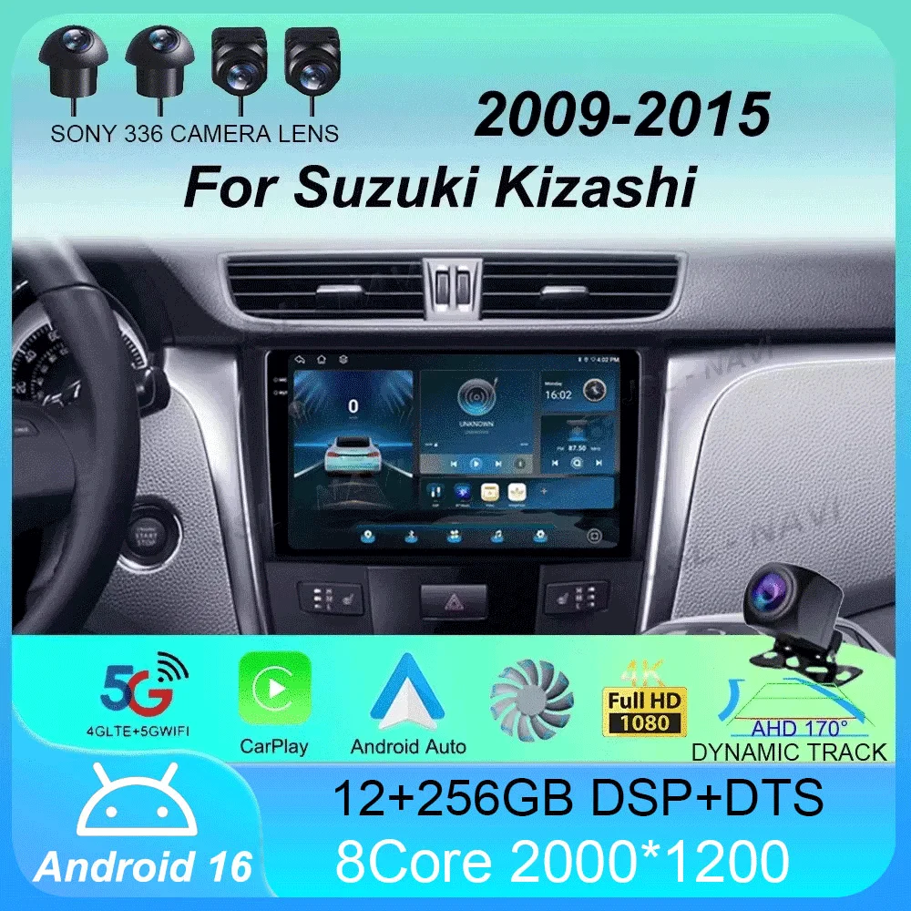 

Android 16 Car Radio CarPlay Auto WIFI+4G For Suzuki Kizashi 2009 - 2015 GPS Navigation Stereo Multimedia Video Player Head Unit